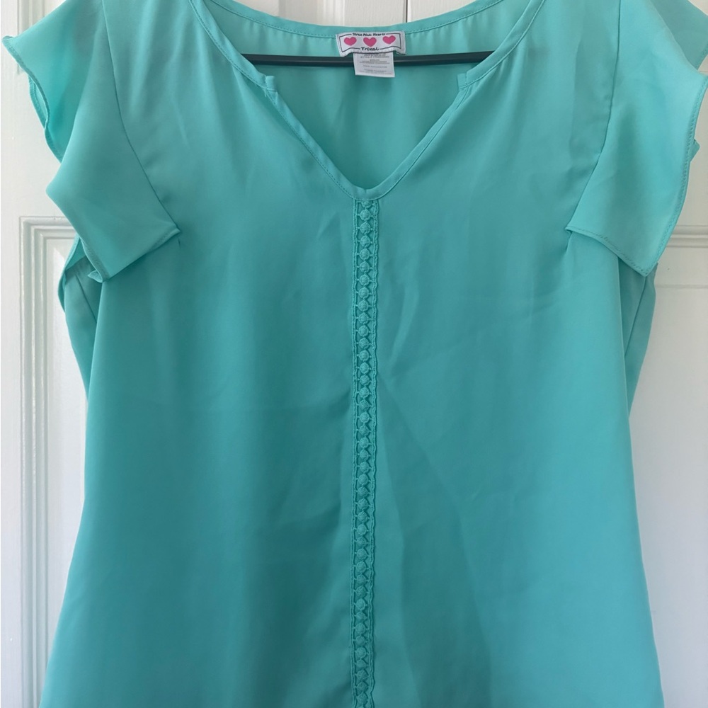 Aqua Blouse with Ruffle Sleeves